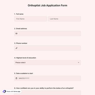 Orthoptist Job Application Form