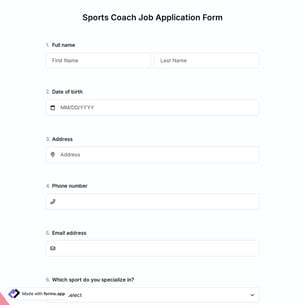 Sports Coach Job Application Form