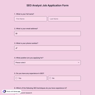 SEO Analyst Job Application Form