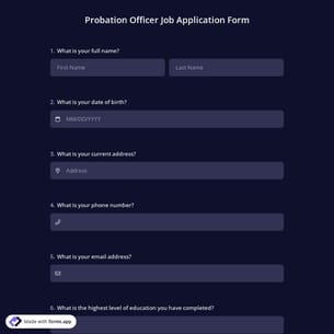 Probation Officer Job Application Form