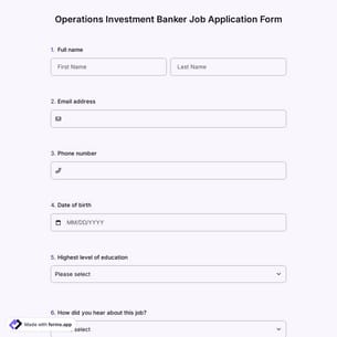 Operations Investment Banker Job Application Form