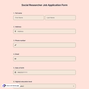 Social Researcher Job Application Form