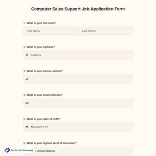 Computer Sales Support Job Application Form