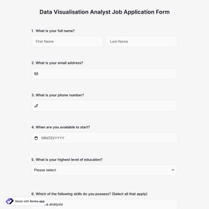 Data Visualisation Analyst Job Application Form