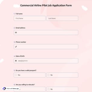 Commercial Airline Pilot Job Application Form