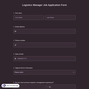 Logistics Manager Job Application Form