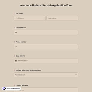 Insurance Underwriter Job Application Form