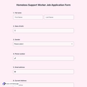 Homeless Support Worker Job Application Form