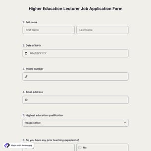 Higher Education Lecturer Job Application Form