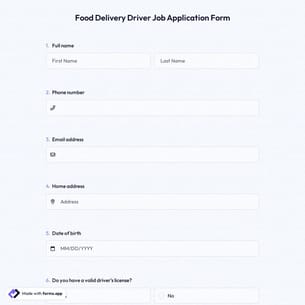 Food Delivery Driver Job Application Form