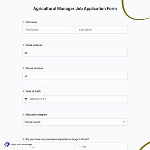Agricultural Manager Job Application Form