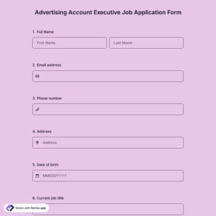 Advertising Account Executive Job Application Form