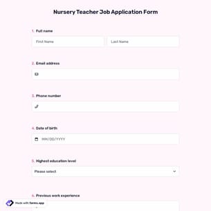 Nursery Teacher Job Application Form