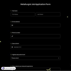 Metallurgist Job Application Form