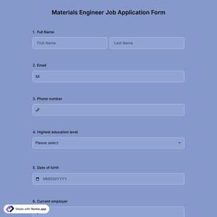 Materials Engineer Job Application Form