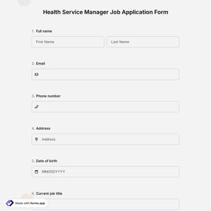 Health Service Manager Job Application Form