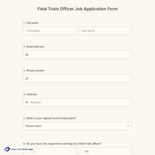 Field Trials Officer Job Application Form