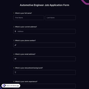 Automotive Engineer Job Application Form