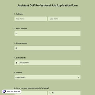 Assistant Golf Professional Job Application Form