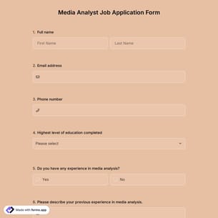 Media Analyst Job Application Form
