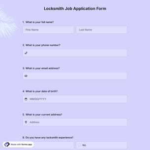 Locksmith Job Application Form