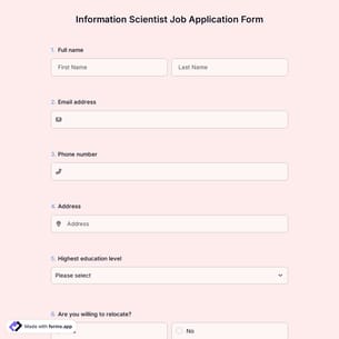 Information Scientist Job Application Form