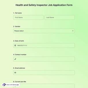 Health And Safety Inspector Job Application Form