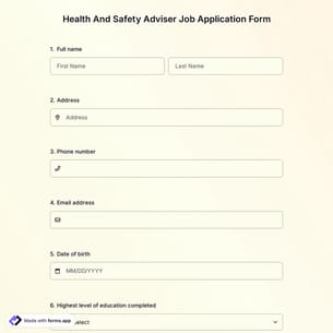 Health And Safety Adviser Job Application Form