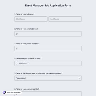 Event Manager Job Application Form