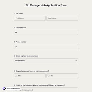 Bid Manager Job Application Form