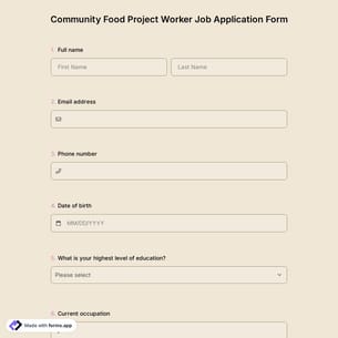 Community Food Project Worker Job Application Form