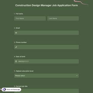 Construction Design Manager Job Application Form