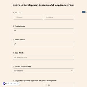 Business Development Executive Job Application Form