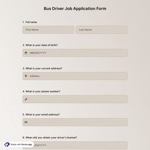 Bus Driver Job Application Form