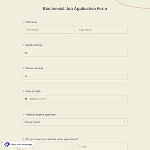 Biochemist Job Application Form