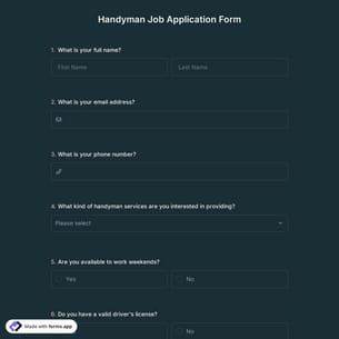 Handyman Job Application Form