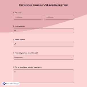 Conference Organiser Job Application Form