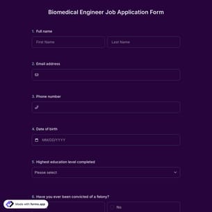 Biomedical Engineer Job Application Form