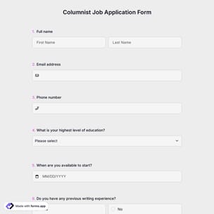 Columnist Job Application Form