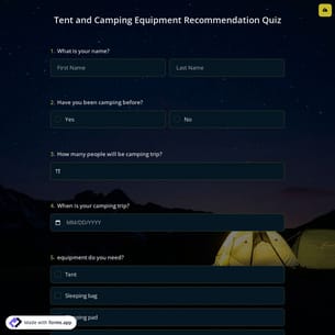 Tent And Camping Equipment Recommendation Quiz