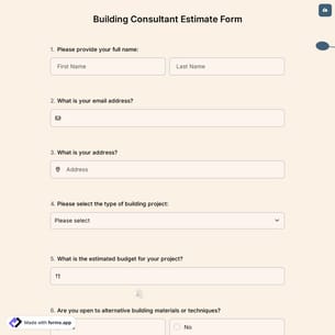 Building Consultant Estimate Form