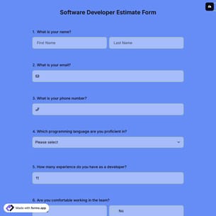 Software Developer Estimate Form