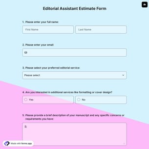 Editorial Assistant Estimate Form