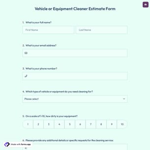 Vehicle or Equipment Cleaner Estimate Form