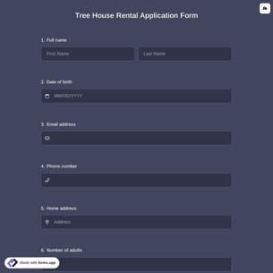 Tree House Rental Application Form
