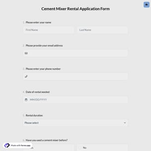 Cement Mixer Rental Application Form