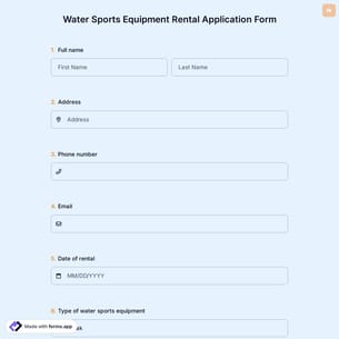 Water Sports Equipment Rental Application Form