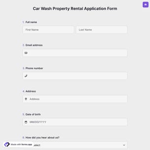 Car Wash Property Rental Application Form