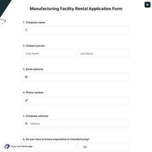 Manufacturing Facility Rental Application Form