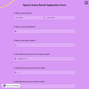Sports Arena Rental Application Form